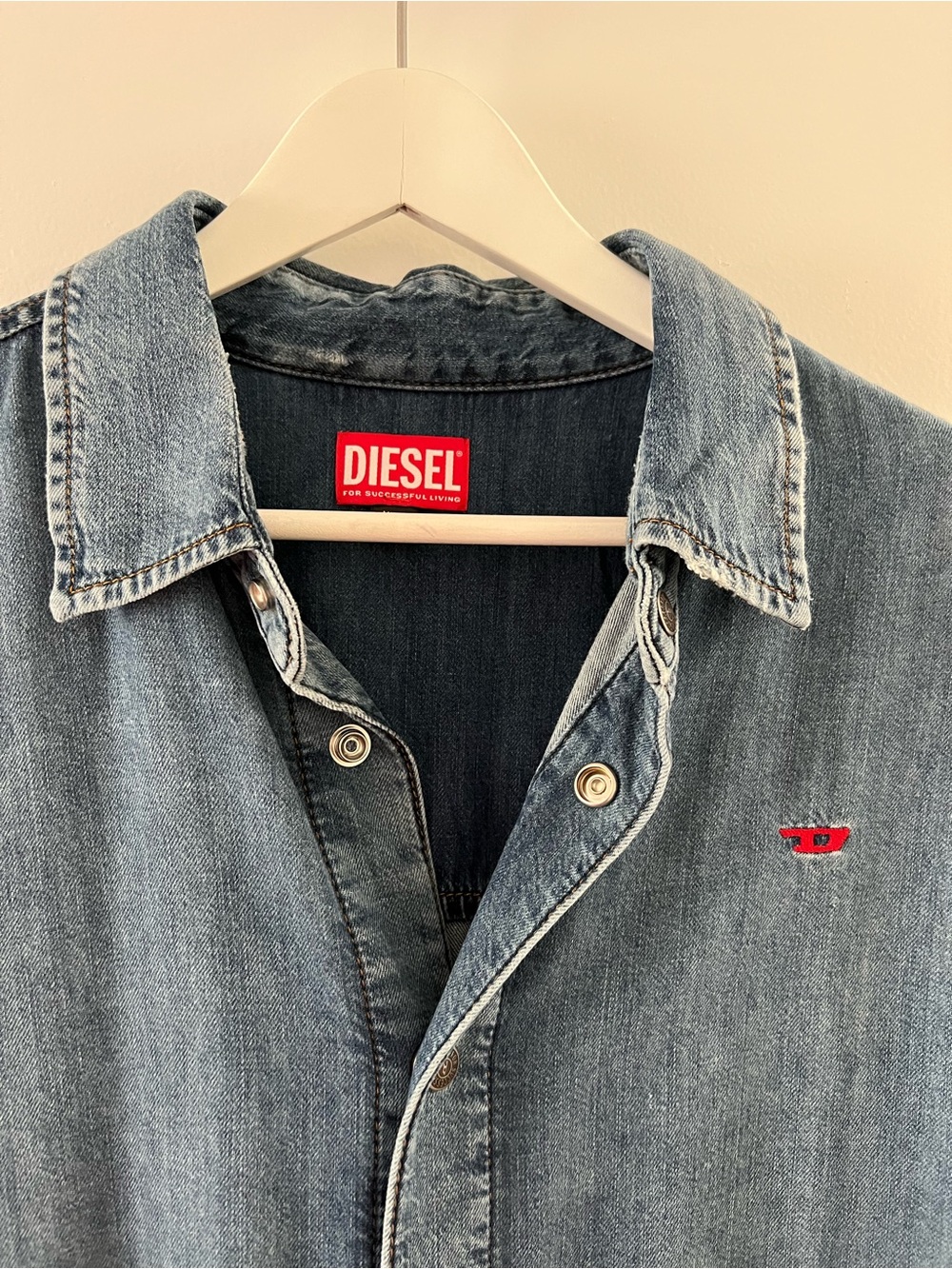 Diesel Blue Distressed Denim Midi Shirt Dress - Picture 3 of 3